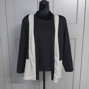 St Anthony Knits Black White Striped Open Front‎ Cardigan Plus Size 16W Y2K
